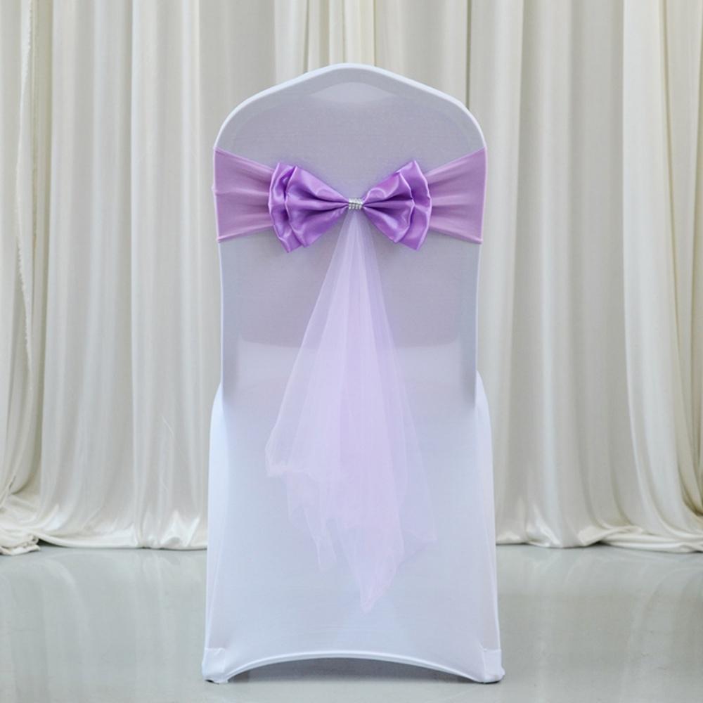 Wedding Chair Satin Sash Bow Tie Organza Ribbon Chair Sashes Stretch Bow Knot For Dining Room Banquet Party Decoration Supplies