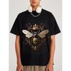 Men's Black T-Shirt Bee With Crown And Ornate Design Graphic Print Casual Streetwear Fashion Top