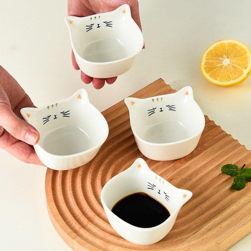 2 Pezzi Mini Ciotole per Salse a Forma di Gatto in Ceramica – Carine Ciotoline da Dessert e per Salse da 90 ml per Cucina o Feste