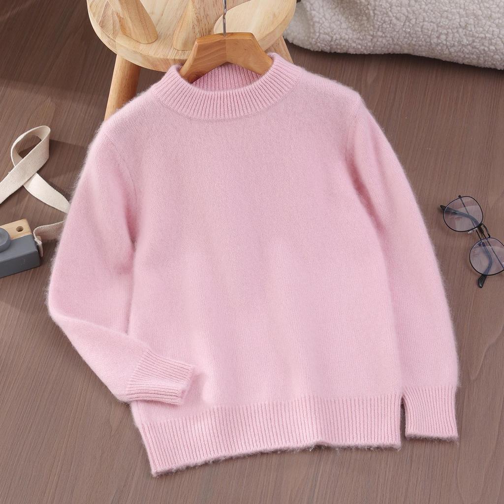 Premium Kids' Solid Color Wool Sweater - Boys' Thick Pullover & Girls' Cashmere Knit Base Layer