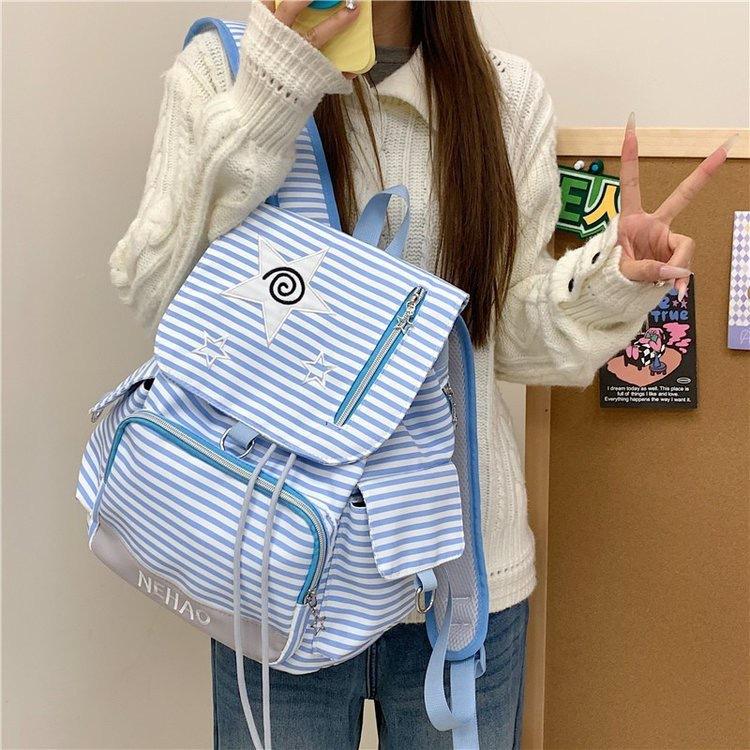Schoolbag Korean version ins cartoon star backpack bag female niche design fashion striped large capacity casual student schoolbag
