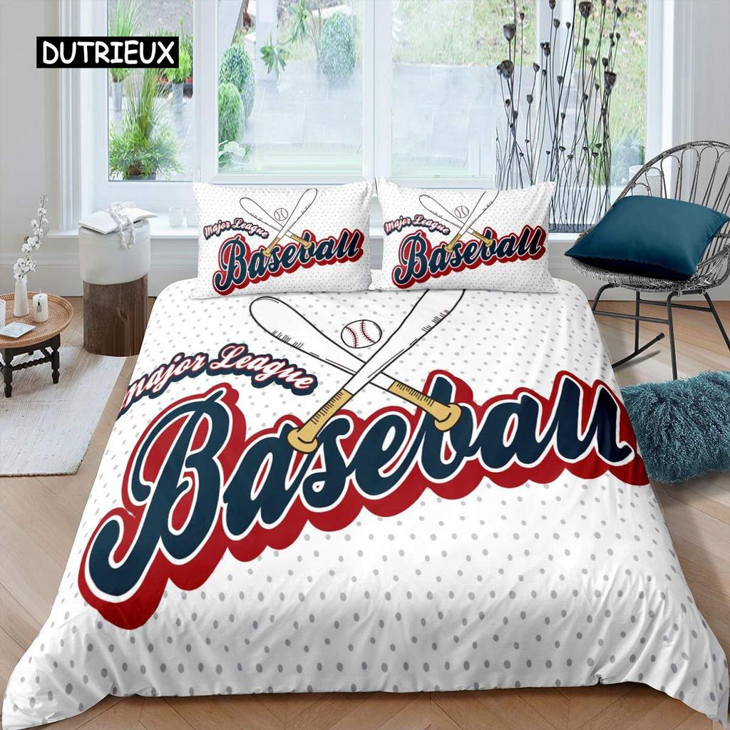 3D Sports Baseball Duvet Cover Sports Games Theme Ball Bedding Set Golden Flame Polyester Comforter Cover Full Size Kids Boys