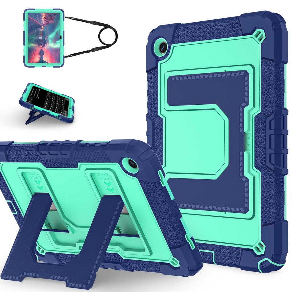 For Samsung Galaxy Tab A9+ Case with Kickstand Strap Anti Drop PC+Silicone Tablet Cover