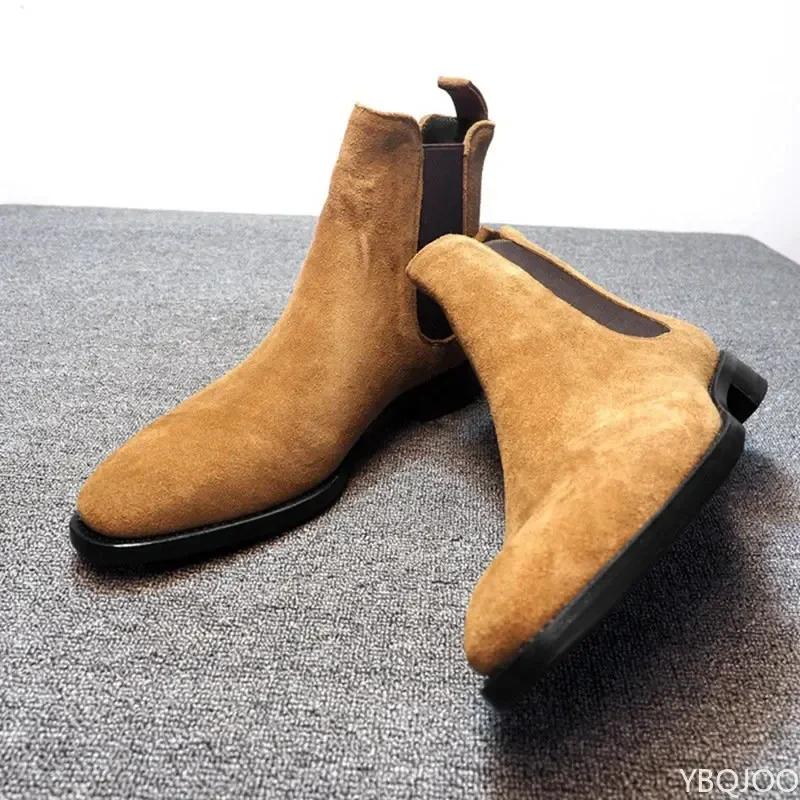 Botas de moda provocadoras de ante para hombre, botas de caña alta de terciopelo de lujo, diseñador, zapatos de alta calidad