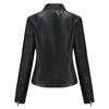 Women's Slim Leather Stand-Up Collar Zipper Stitching Solid Color Jacket