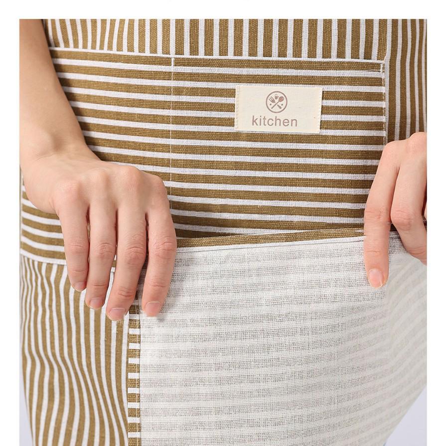 Waterproof Cotton Linen Striped Apron for Baking, Kitchen, or Work, with Logo Printing Option
