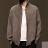 Men Striped Open Front Knit Cardigan Warm Business Outerwear Coat