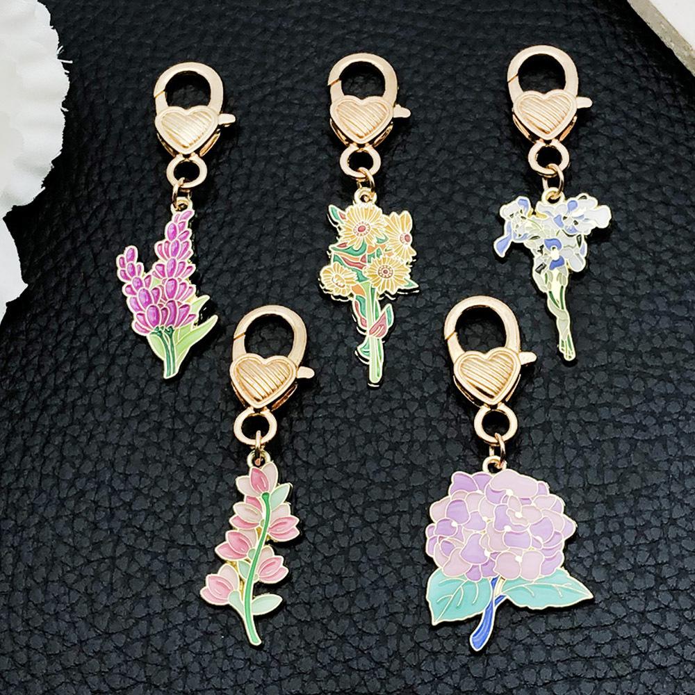 5-Piece Drip Oil Sunflower & Carnation Bouquet Keychain Ornament