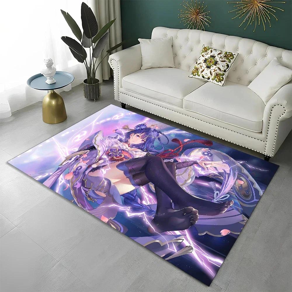 Genshin Impact Gamer-Cartoon-Teppich für Wohnzimmer, Schlafzimmer, Sofa, Fußmatte, Kinderzimmerteppich, rutschfeste Bodenmatte