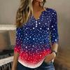 Women 3/4 Sleeve V Neck Henley Pullover Shirt American Flag Print Casual Fashion Top