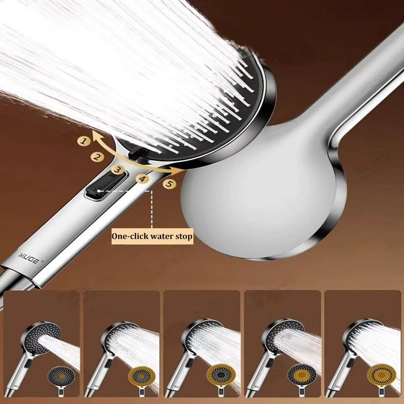 5-Mode Handheld High Pressure Shower Head Rain Shower Bathroom Adjustable Strong Water Flow Anti Block Showerhead