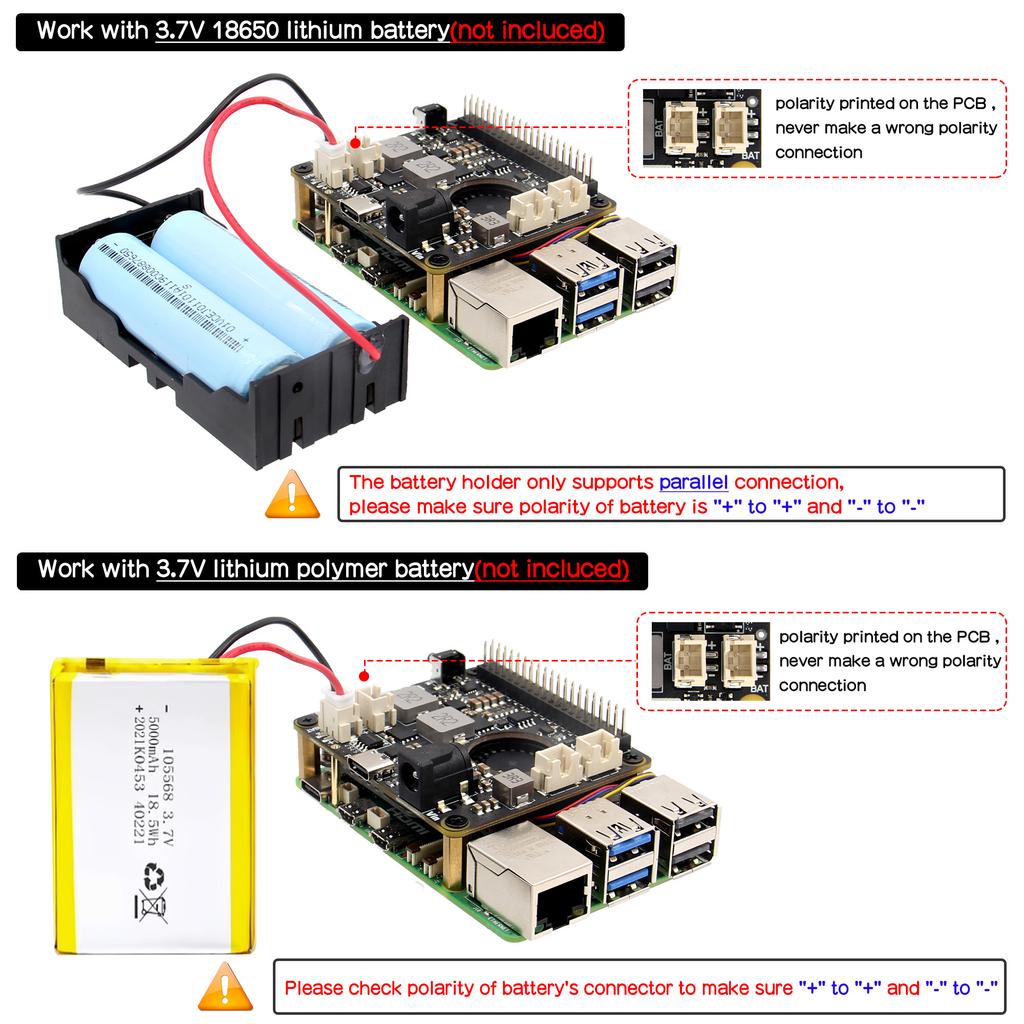 Geekworm X1209 V1.0 5V UPS Shield & Power Management Board for Raspberry Pi 5 / 4B /3B