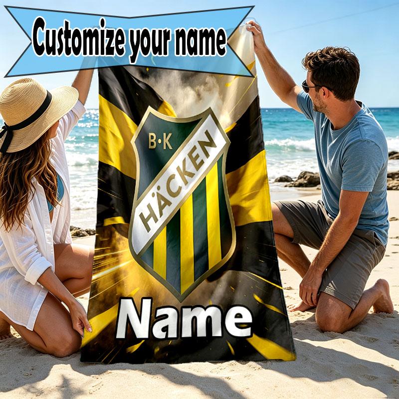 Custom Name Personalized BK Hacken Print Beach Towel, for Trip Camping Beach Party Home Decor, Birthday Gift for Family & Friends
