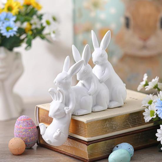 Easter White Bunny Figurine Resin Hugging Rabbit Statue Spring Easter Holiday Party Animal Desktop Decoration Ornament