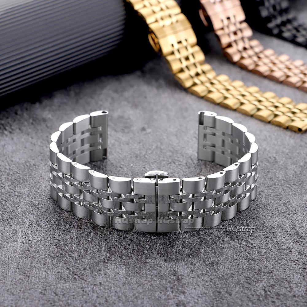 Stainless Steel Seven Bead Watch Strap 20mm 22mm Solid Butterfly Buckle Universal Watchband Accessories Quick Release Bracelet