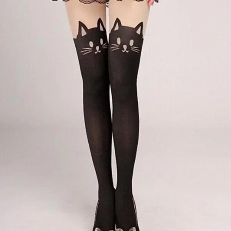 Cute Long Socks Cartoon Animal Cat Pattern Summer Fashion Thigh Stockings Over Knee High Socks Cat Print Accessories Gifts
