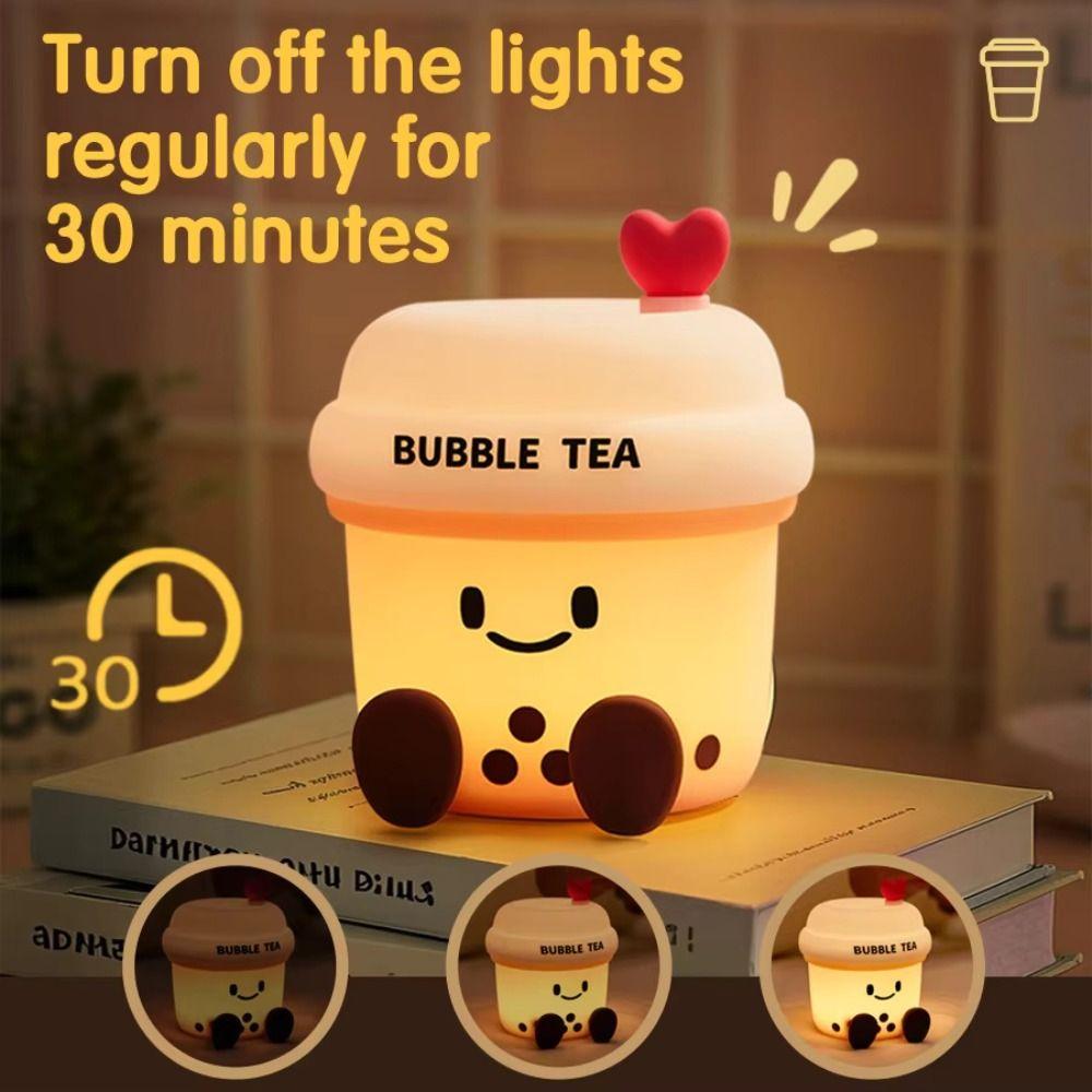 Led Light Milk Tea Cup Night Light Silicone Material Cartoon Table Lamp Bedroom Decor