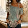 Women's Fashion Casual Print Sexy Off-the-shoulder Short Sleeve T-shirt Top