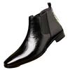 British pointed short boots soft leather breathable lychee pattern high-top shoes men's casual one-pedal Chelsea