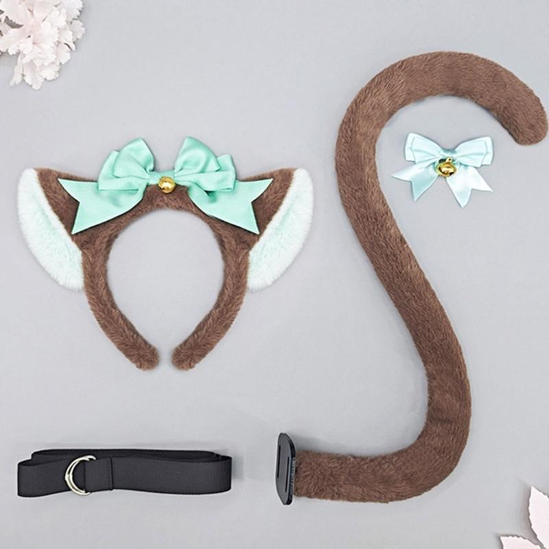 Kitten Cosplay Costume Animal Ear Headband Bowknot Tail for Women Girl Halloween Role Play Animal Outfit Accessories