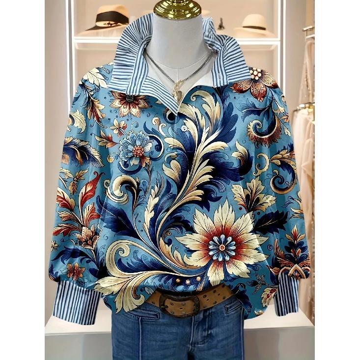 

Women s Retro Christmas Pattern Blouse - Turn-Down Collar Long Sleeve, Loose Casual Silhouette, Festive Gift Tree Print Top Suitable for Fall/Winter 3XL чорний