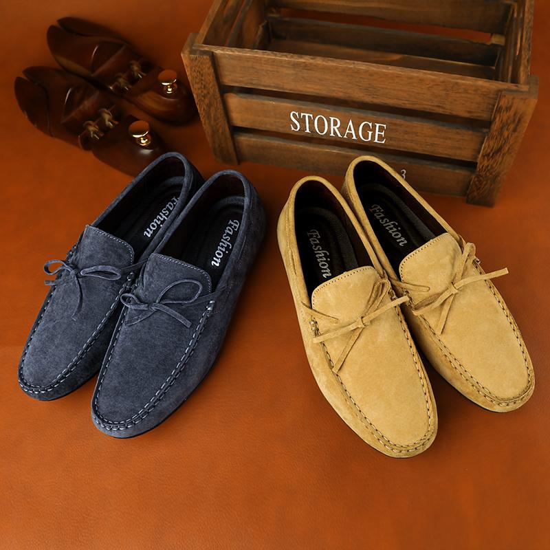 2024 Men's Lace Up Fashion New Top Layer Pig Skin Bean Shoes Low Top Men's Shoes  Man's Shoe Casual Summer Boat Driving Shoes