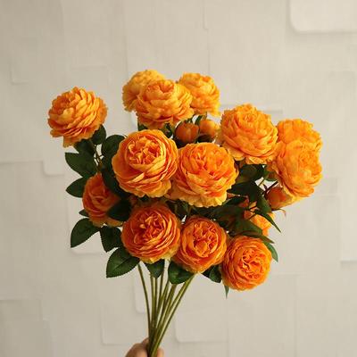 3-Head Ranunculus Peony Artificial Floral Arrangement for Weddings Aisle Decor - European Silk