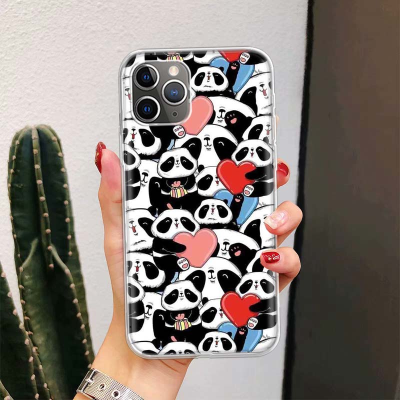 Cartoon Cute Panda Bear For iPhone 17 Air 16 15 14 Plus 13 Mini 12 11 Pro Max Phone Case 16E 7 Print 8 SE Fundas Cover Soft Coqu