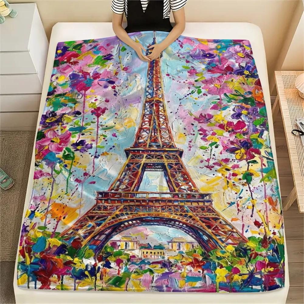 Paris Eiffel Tower Print Flannel Blanket, High quality Comfortable for All Seasons, Home Decor, Warmth and Comfort, Perfect for Christmas Gifts82