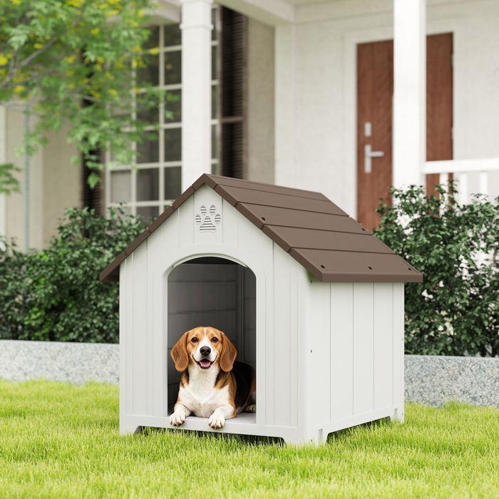 PawHut Waterproof Polypropylene Outdoor Dog Kennel with Ventilation and Raised Floor, Light Grey, 88 x 79 x 89 cm