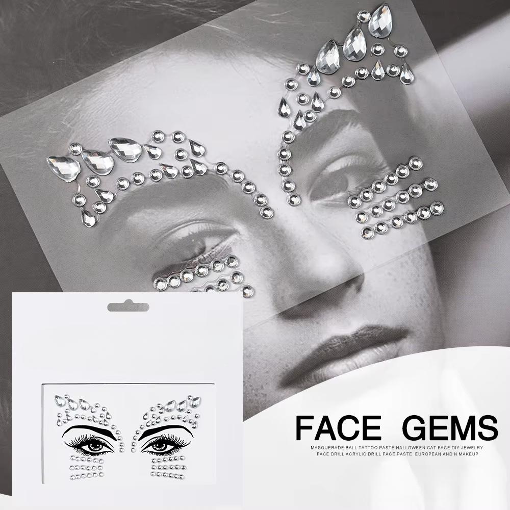 Eco-Friendly Fashion 3D Mermaid Face Gem Crystal Rhinestone Temporary Tattoo Stickers Shiny Glitter for Festival Prom Party