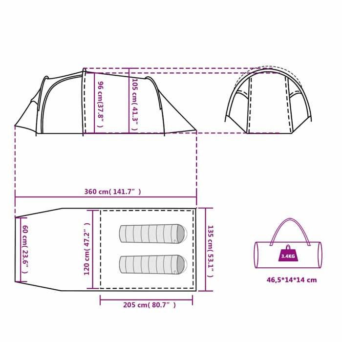 VidaXL 3 Person Camping Tent, Shade Tent with Carry Bag, Portable Awning with Sidewalls for 94386