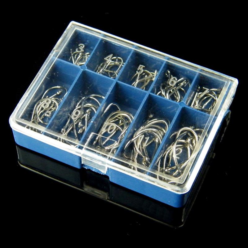 100Pcs #3-#12 Silver Black Gold Freshwater Fishing Hooks Carbon Steel Carp Fishhooks Barbed Hooks Kit Fishing Tackle Accessories