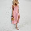 Halter Women Solid Color Summer Sleeveless Dress Knee Length Elegant Casual Pleated Square Neck