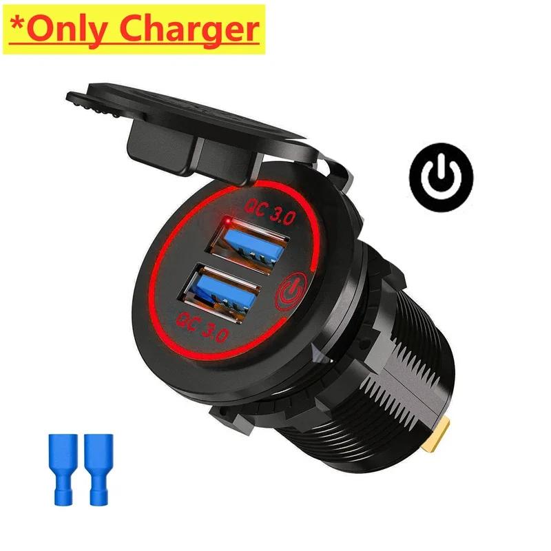 60W Dual QC 3.0 Dual USB Fast Car Charger Socket 12V/24V Waterproof with Switch Auto Car Quckly Charging Adapter Power Outlet