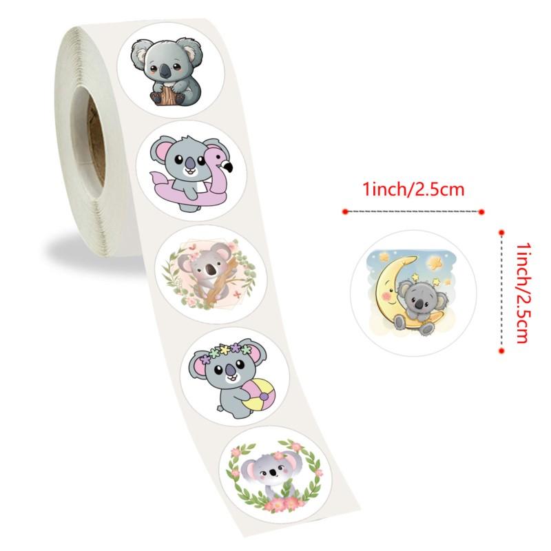 100-500Pcs Cute Koala Bear Stickers Sealing Animal Kids Sticker Decor Circle Seal Label Birthday Reward Gift Stationery Sticker