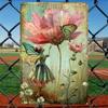 Vintage Fairy Butterfly Flower Metal Wall Art Sign