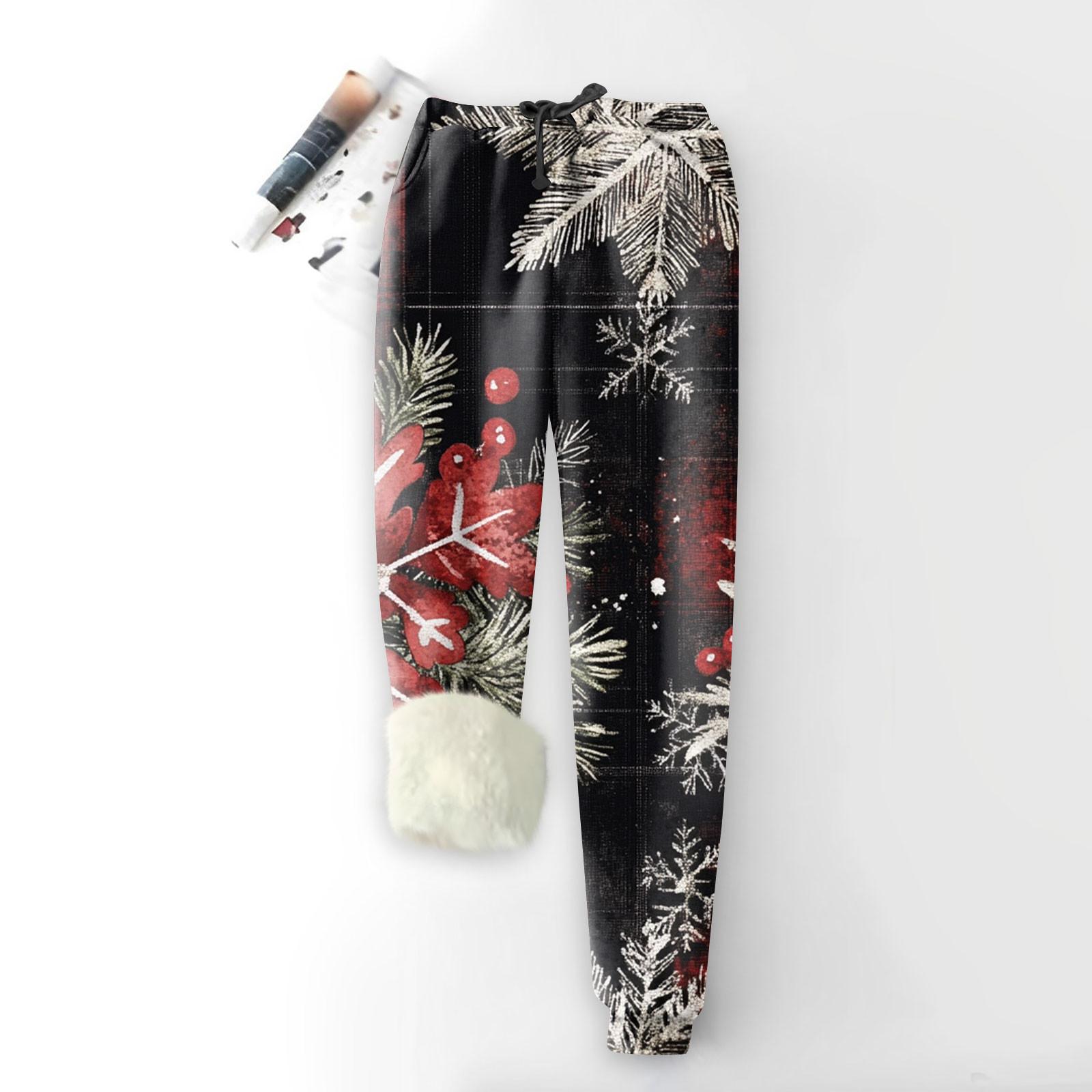 

Женские модные рождественские спортивные свободные утолщенные теплые флисовые брюки с принтом XL белый