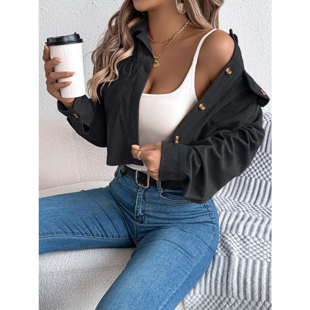 

Осенне-зимняя повседневная куртка с длинным рукавом и карманами для женской одежды XL чёрный