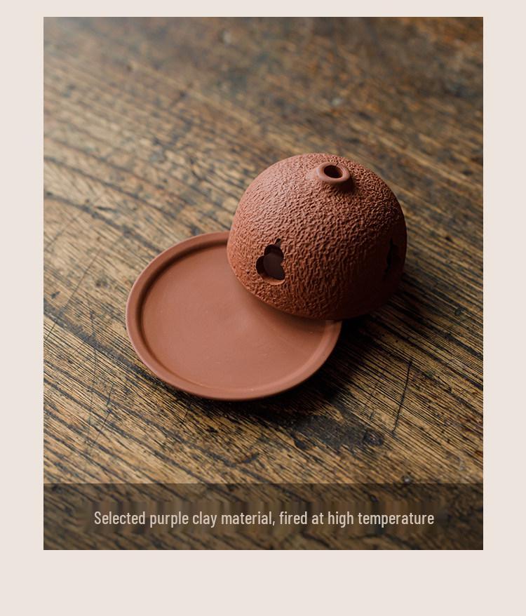 Guanlan Zisha Ceramic Incense Burner - Round Lid, Ideal for Sandalwood & Agarwood, Zen Tea Ceremony Ornament.