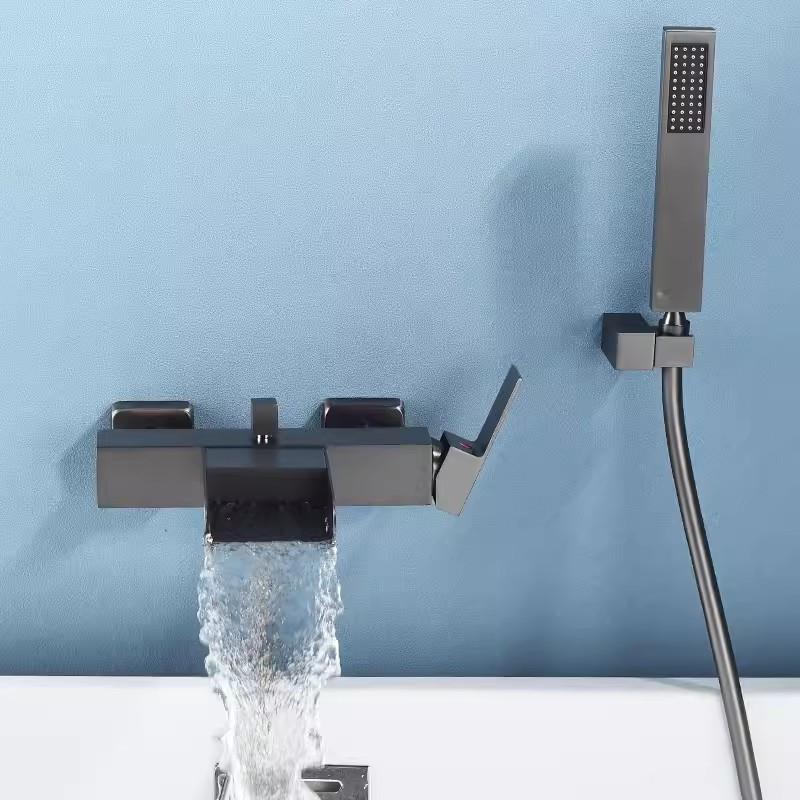 Zestaw prysznicowo-wannowy w kolorze szczotkowanego złota, montowany na ścianie, czarny kran wannowy, biały, wodospad, bateria łazienkowa do wanny i prysznica, mosiądz