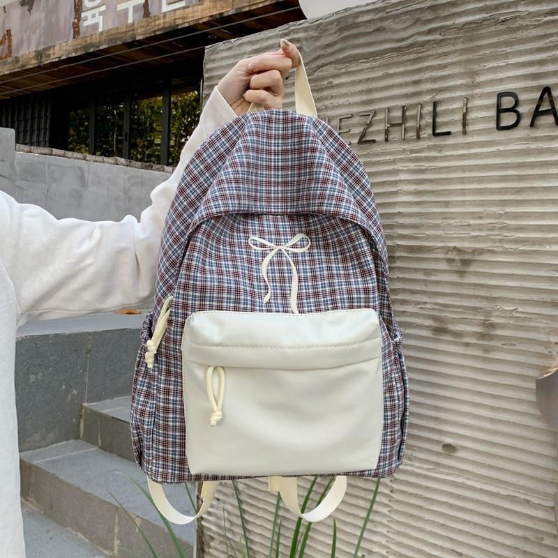 Schoolbag Japanese college style plaid backpack small fresh bow girl schoolbag junior high school student casual backpack