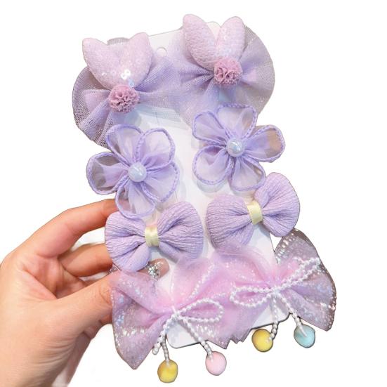 8Pcs Hair Pins Mesh Yarn Bowknot Flower Decor Hairpins Cartoon