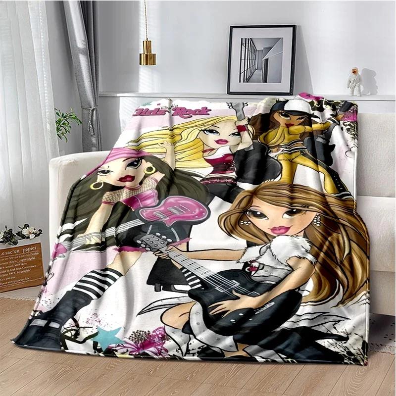 Kawaii Bratz Cartoon Anime Cute Throws Blanket Girl Sofa Home Hiking Picnic Bed Fashion Super Soft Flannel Blanket Birthday Gift