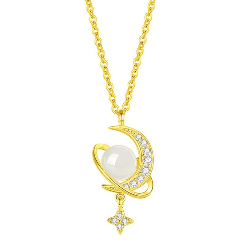 

2023 Ожерелье на ключицу из нефрита Хэтянь в виде звезды и луны для женщин - Роскошный подарок для лучших подруг золотой