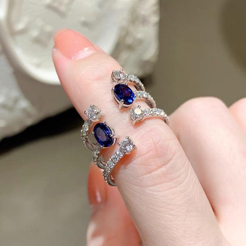 Blue Diamond Gemstone Adjustable Ring – Women s Simple Luxury, Ins Style Adjustable