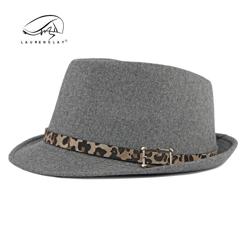 Hat women's fashion top hat autumn and winter simple light board leopard print woolen top hat British retro jazz hat men
