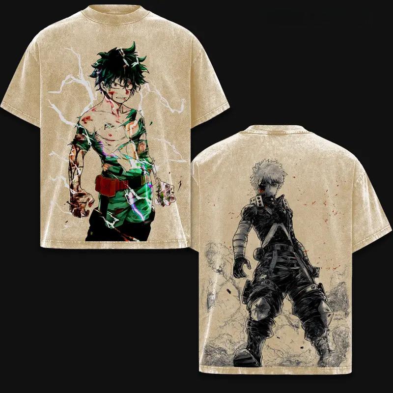 Anime My Hero Academia Midoriya Izuku Graphic T Shirt Men Women Clothing Cotton Tshirt Vintage Washed T-shirt Harajuku Male Tops