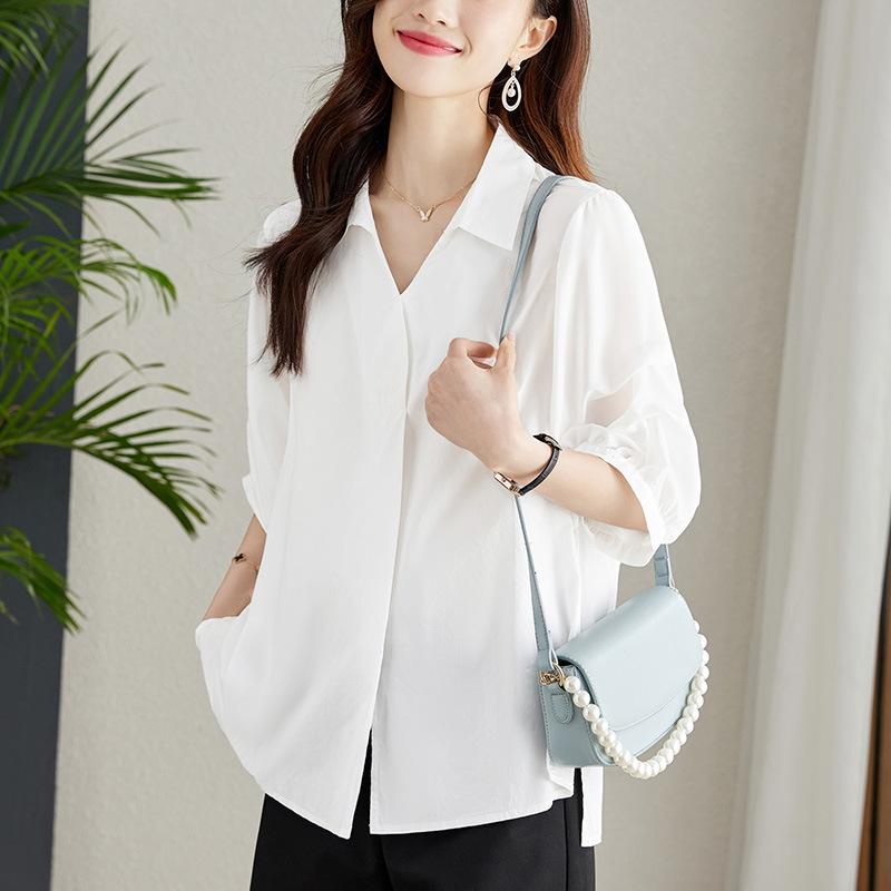 

Spring New Loose Pullover Top Pure Cotton Shirt Design Niche and Chic White Shirt M білий