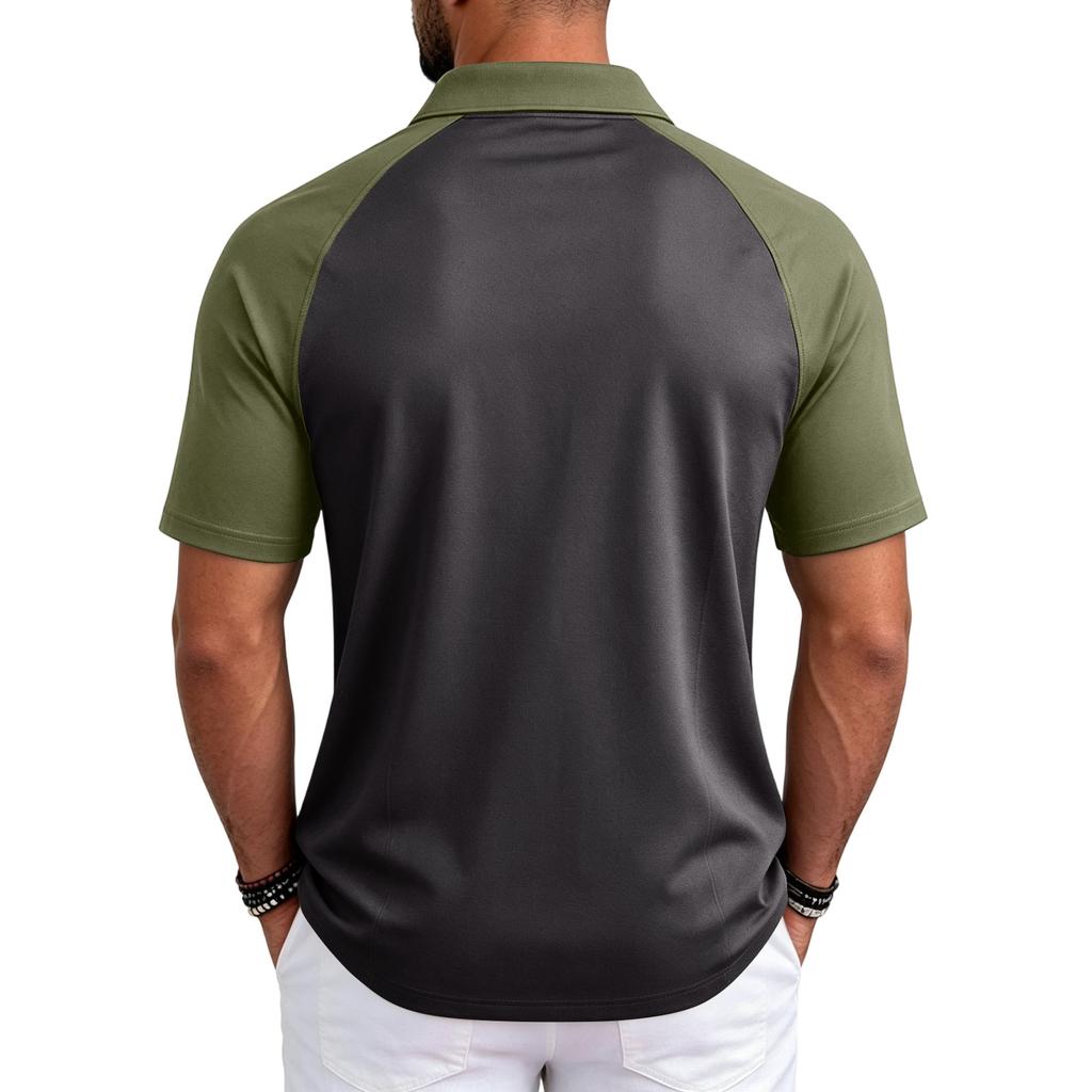Herren-Color-Block-Raglan-Kurzarmhemd mit Kragen für den lässigen Alltagsgebrauch